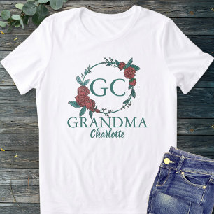 Monograma de Nome de Avó Floral Rosa Verde e Verme