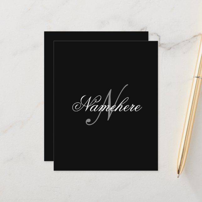 Monograma de Nome Preto e Branco Personalizado Úni (Frente/Verso In Situ)