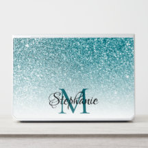 Monograma de Ombre Branco de Foto Glitter de Teal 