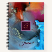 Monograma de Ondas Vermelhas Abstrato Azul Laranja