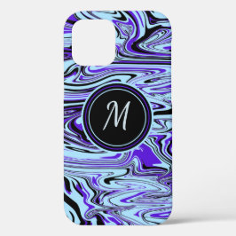 Monograma de Padrão de Aquarela Abstrato Azul Mode