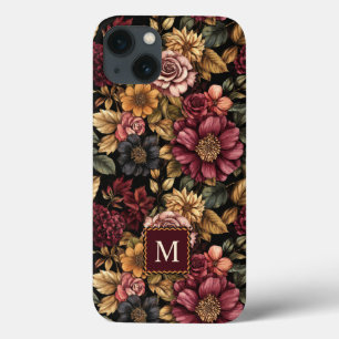 Monograma de Padrão Floral Burgundy