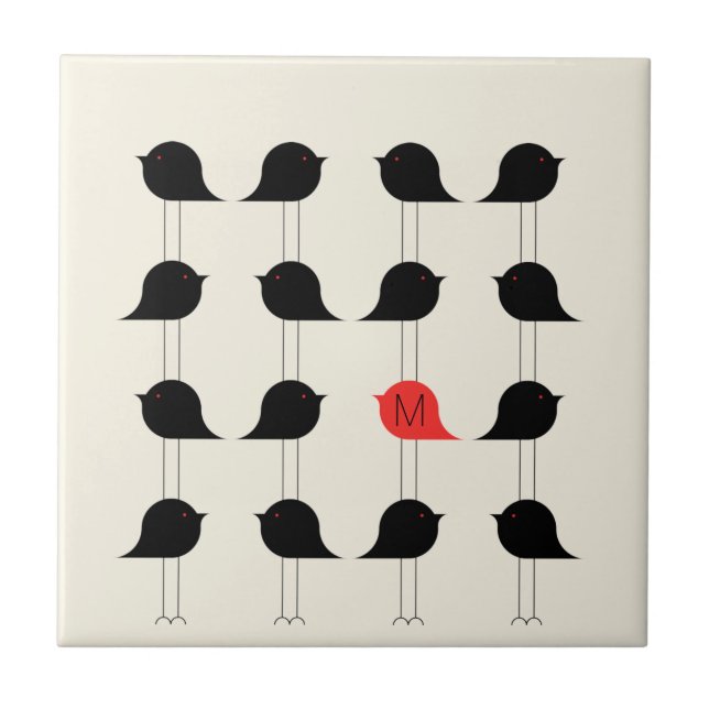 Monograma de Padrão Moderno de Aves Negras Negras (Frente)