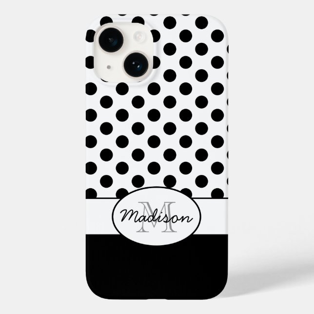 Monograma de padrão retrô com bolinhas pretas e br (Verso)