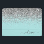 Monograma de Prata Leve Azul Aqua<br><div class="desc">Azul Aqua - Caso de Laptop do Nome do Monograma do Script Glitter Glitter de Coletor de Tela e Silver Sparkle. Isto faz o doce e perfeito aniversário de 16 anos, casamento, chá de panela, aniversário, chá de fraldas ou festa de solteira presente para alguém que ama luxo de luxo...</div>