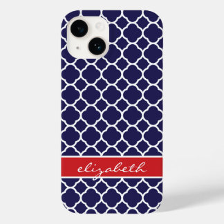 Monograma de Quatrefoil Azul e Vermelho marinho