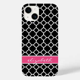 Monograma de Quatrefoil Moderno Preto e Rosa