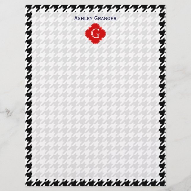 Monograma de Quatrefoil Vermelho Branco Negro (Frente)