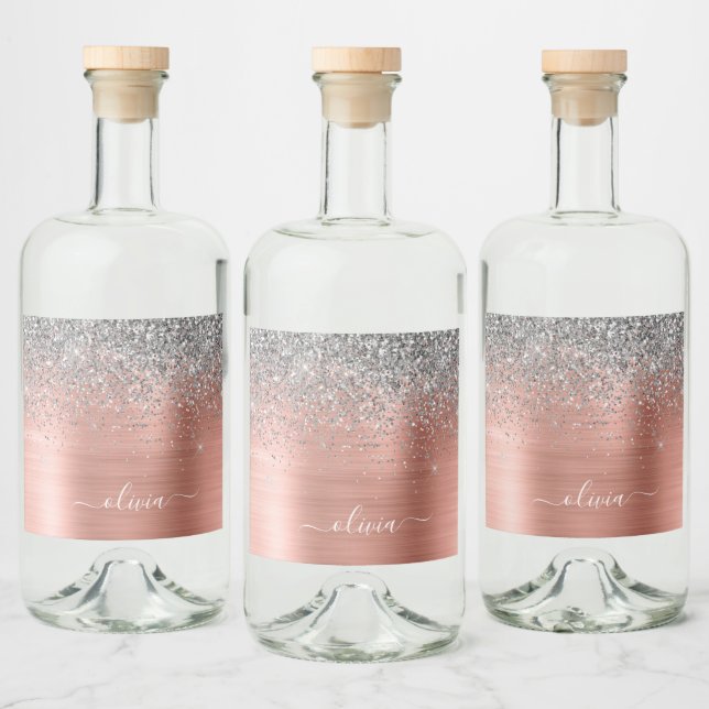 Monograma de Rosa de prata Dourada com metal escov (Garrafas)