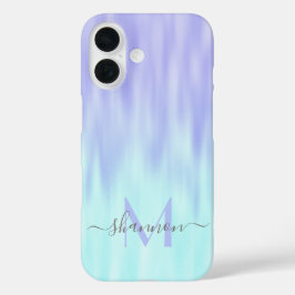 Monograma de Script Chic do Ombre Azul Violet Aqua