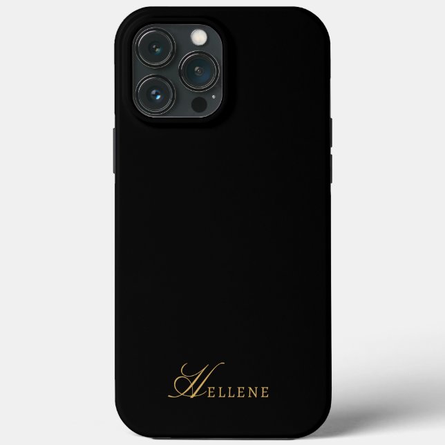 Monograma de Script Chic Preto e Dourado de Luxo (Verso)