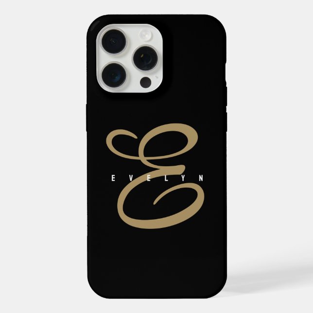 Monograma de Script Dourado e Preto Chic (Verso)