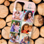 Monograma de Script Elegante 6, Rosa Fotográfico e<br><div class="desc">Elegante e feminina, capas de iphone personalizada de rosa e cinzas, com 6 de suas fotos favoritas, assim como seu monograma. Este bonito design tem uma inicial ousada com tipografia de script manuscrito para o seu nome. O modelo de foto está configurado para que você adicione 6 fotos que são...</div>