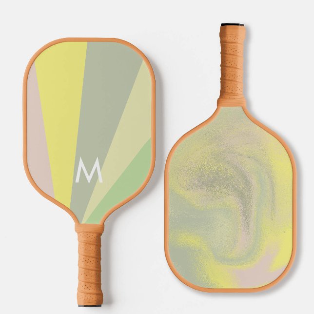 Monograma de Sorbet Olivado Moderno Personalizado (personalized pickleball paddle monogram retro mint green mauve purple pink custom sports gift)