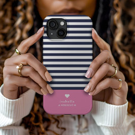 Monograma de Stripes Cardíacas Azuis e Rosa marinh