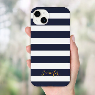 Monograma de Stripes Clássicas Azul e Dourado