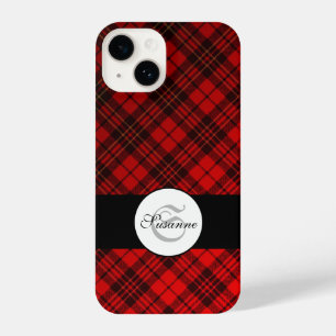 Monograma de Tartan Vermelho de Natal Brilhante