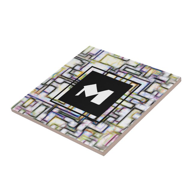 Monograma de Tendência da Praça Moderna Preta Verd (Lateral)