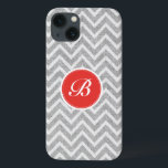 Monograma de Textura em Linha com Padrão de Cinza<br><div class="desc">Cinzas leves elegantes e padrão geométrico geométrico do crânio retrorreflector branco com textura de linho e monograma personalizável e facultativo. Toque de vermelho-alaranjado.</div>