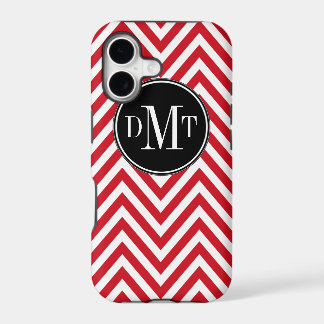 Monograma de Três Iniciais Padrão Chevron Vermelho