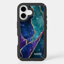 Monograma de Veias Douradas Azul-Roxo