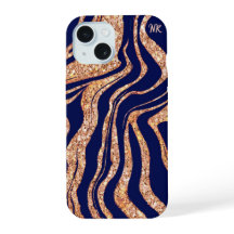 Monograma De Zebra marinho Azul E Rosa Dourada Com
