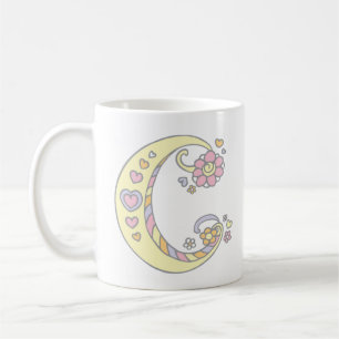 Monograma decorativo Corações C e caneca de flores