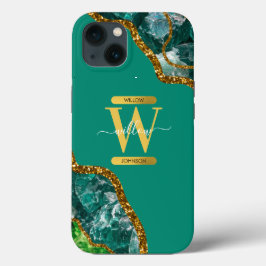 Monograma do Emerald Green & Dourado Agate Geode