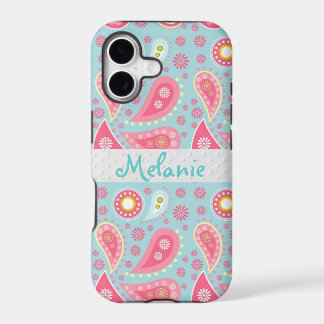 Monograma do iPhone do Paisley Cor-de-Rosa e Azul