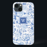 Monograma do Jardim de Pássaros Branco Azul<br><div class="desc">Esta design de inspiração chinesa apresenta elegantes florais botânicos,  aves e verde em azul e branco delft. Personalize a capa de telefone com o seu monograma ou inicial.</div>