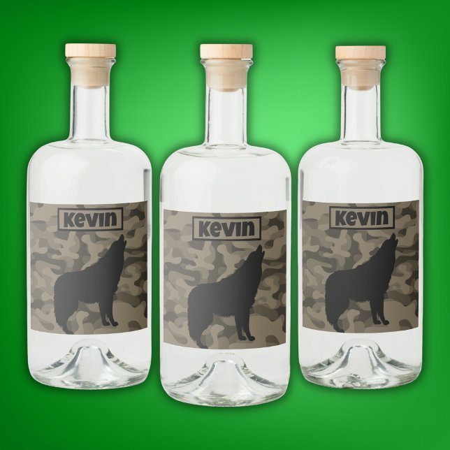 Monograma do Lobo Preto Moderno Brown Camo | (Criador carregado)