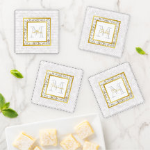 Monograma do Mármaco Dourado de Couro Branco Elega