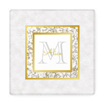 Monograma do Mármaco Dourado de Couro Branco Elega