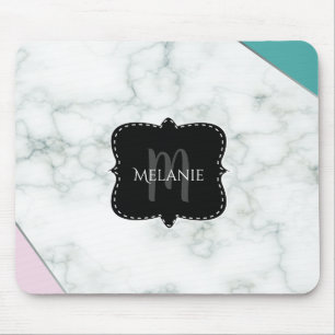 Monograma do Mouse Pad Pink Aqua Marble