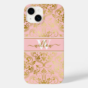 Monograma do nome Dourado cor-de-rosa cor damasco