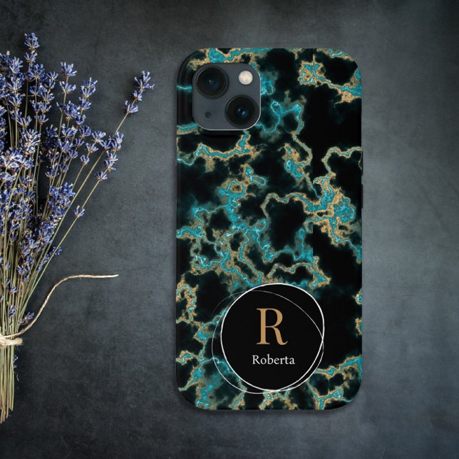 Monograma do nome personalizado do mármore preto m (Criador carregado)