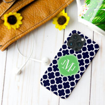 Monograma do padrão branco e Marinho Quatrefoil