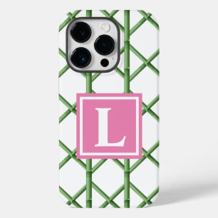 Monograma do Padrão de Bamboo Preppy Green Trellis