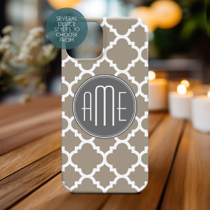 Monograma do Padrão de Quatrefoil de Taupe e Cinz