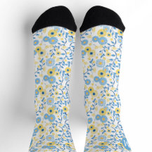 Monograma do Padrão Floral Amarelo Cornflower Blue