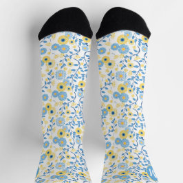 Monograma do Padrão Floral Amarelo Cornflower Blue
