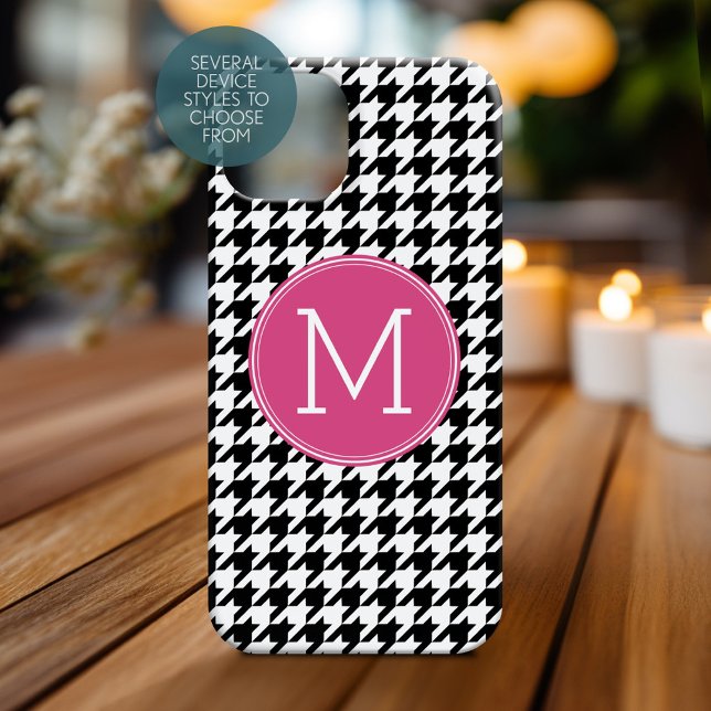 Monograma do padrão-madrinho branco-quente rosa-qu (Personalized Phone Case with Monogram)