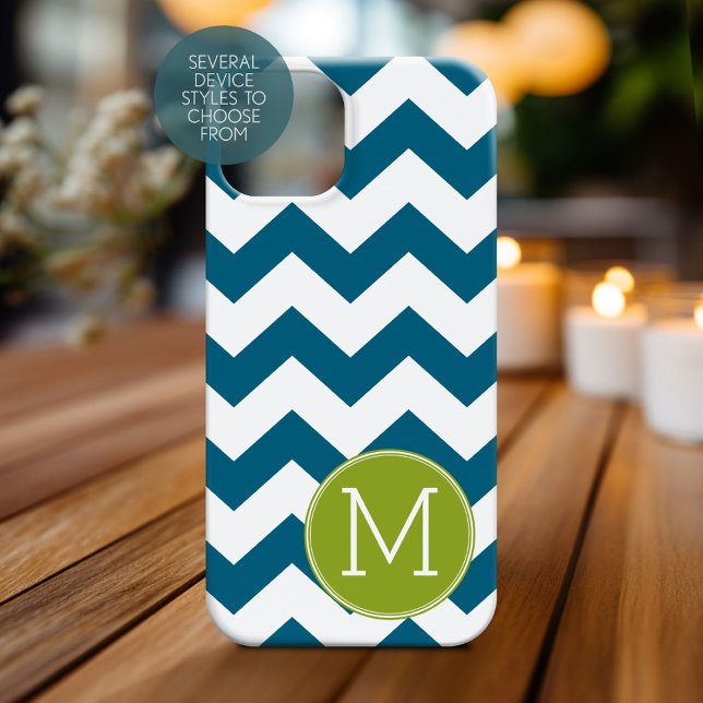 Monograma do padrão-reverso do verde limão e do te (Personalized Phone Case with Monogram)