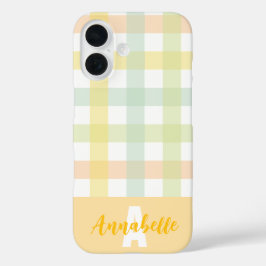 Monograma do Pastel Gingham Gingham verde-laranja 