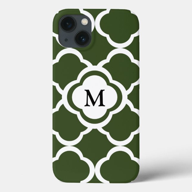 Monograma do Quatrefoil Verde e Branco (Verso)