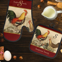 Monograma do Red Farmhouse Vintage Rooster