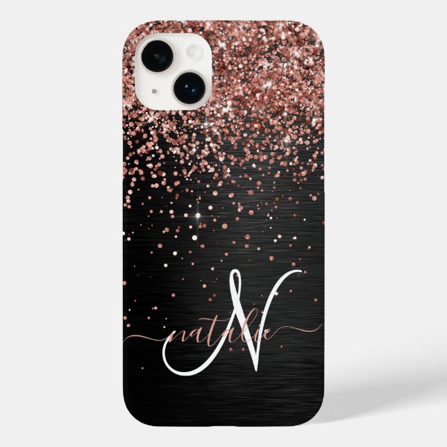 Monograma do Sparkle preto com brilho Dourado com  (Verso)