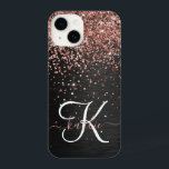 Monograma do Sparkle preto com brilho Dourado com<br><div class="desc">Personalize facilmente essa elegante design de capa de telefone com a moda de com brilho bonito de ouro rosa em um fundo metálico escovado preto.</div>