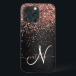 Monograma do Sparkle preto com brilho Dourado com<br><div class="desc">Personalize facilmente essa elegante design de capa de telefone com a moda de com brilho bonito de ouro rosa em um fundo metálico escovado preto.</div>