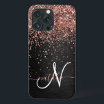 Monograma do Sparkle preto com brilho Dourado com<br><div class="desc">Personalize facilmente essa elegante design de capa de telefone com a moda de com brilho bonito de ouro rosa em um fundo metálico escovado preto.</div>